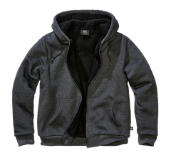 Brandit Sweatjacket ανδρικό φούτερ με ζεστή επένδυση Teddylining, μαύρο μελανζέ