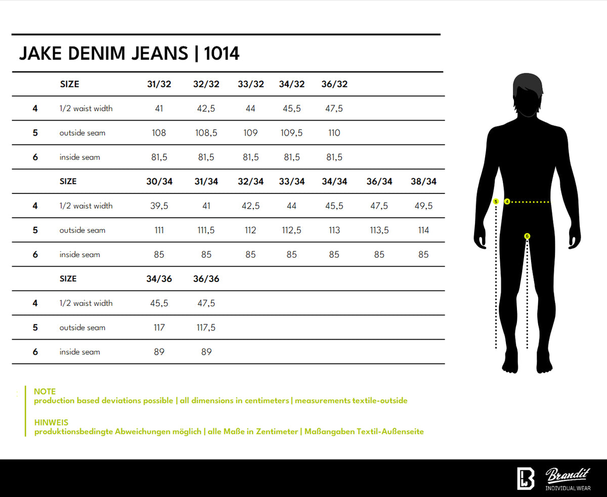 Veľkostná tabuľka Jake Denim Jeans
