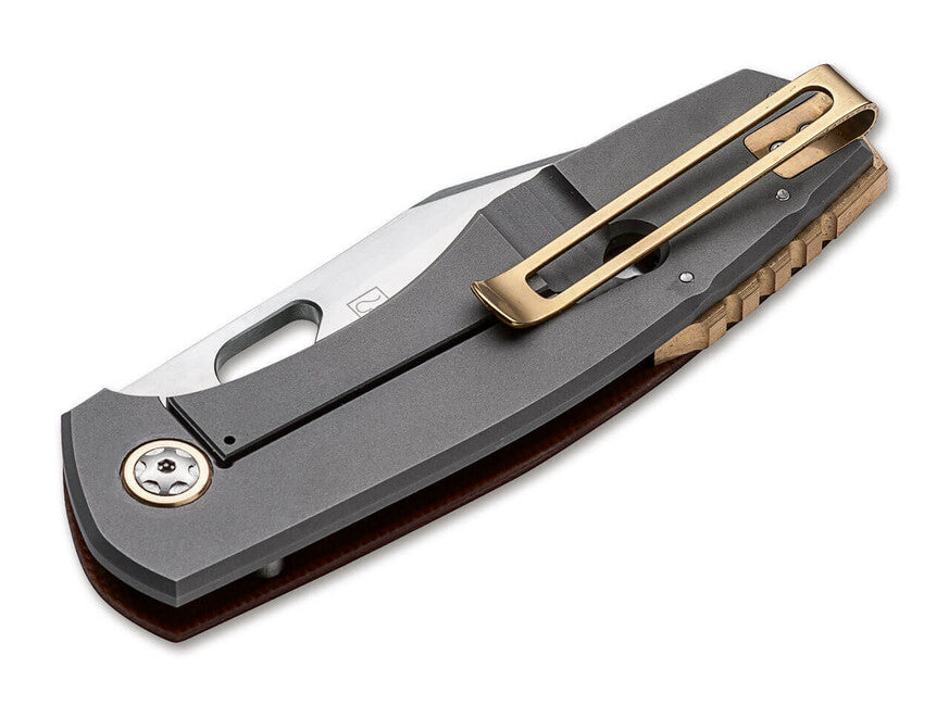 Böker Plus Micarta джобен сгъваемо нож с калъф, 8,5 см, кафяв