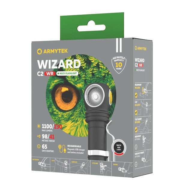 ArmyTek Wizard C2 WR фенер за глава LED с магнитен държач захранване от акумулатор 1100 lm 3 h 65 g, бяло & червено