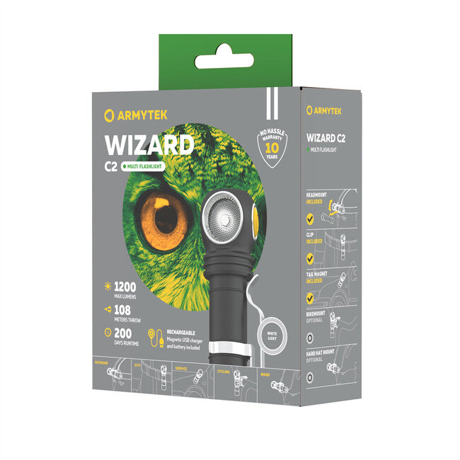 ArmyTek Wizard C2 Magnet фенер за глава LED с магнитен държач захранване от акумулатор 1200 lm 4800 h 64 g, бяло