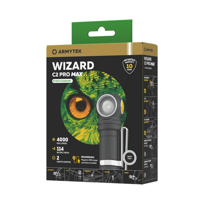 ArmyTek Wizard C2 Pro Max ръчен фенер LED с магнитен държач захранване от акумулатор 1440, бял, 3720 lm