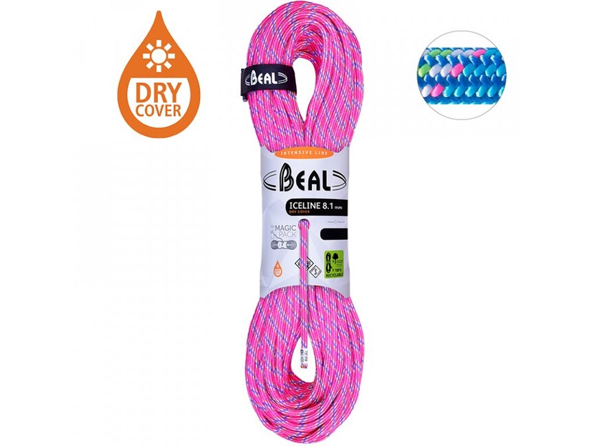 BEAL Ice Line Unicore лезно въже половинчато 8,1 mm 2 × 50 m, фуксия / синя