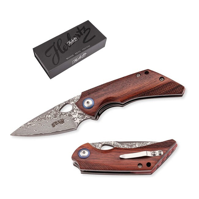Herbertz Selektion джобен нож едноръчен дамаск, 6,5cm, железно дърво Ironwood
