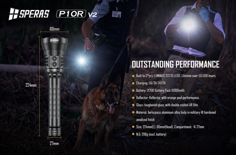 Speras P10R V2 преносима LED фенер за зареждане 10000LM
