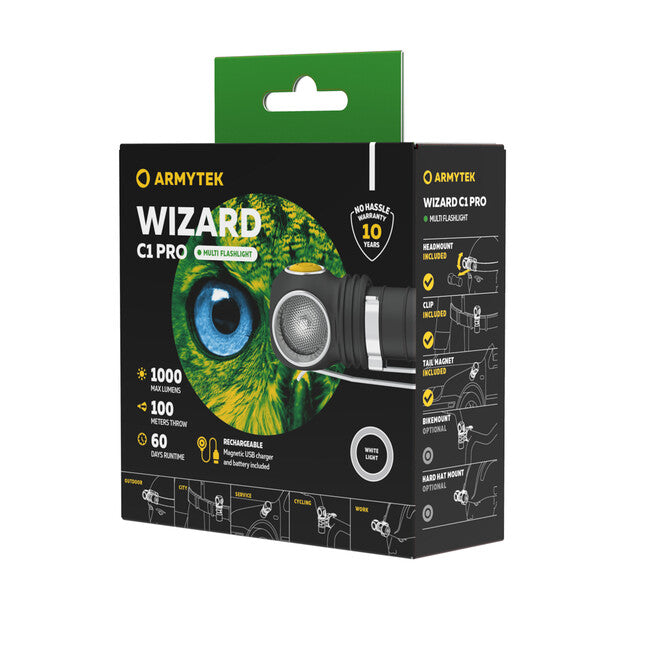 ArmyTek Wizard C1 Pro LED фенер за глава с магнитен държач и захранване от акумулатор Magnet бяло, 1000 lm, 1440 h, 55 g