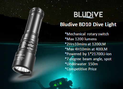 Bludive BD10 водолазен фенер, черен