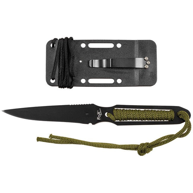 Fox Outdoor Action II нож, черен, обвита дръжка, с калъф