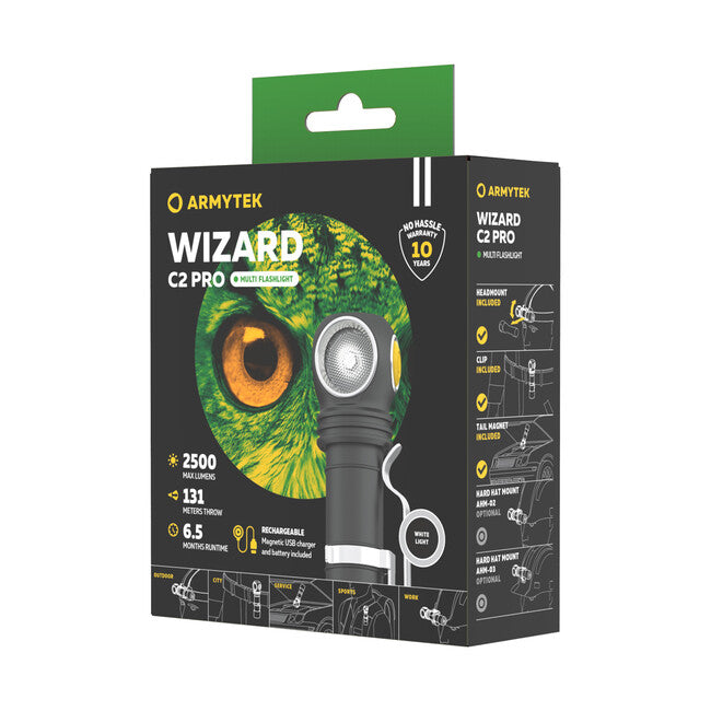 ArmyTek Wizard C2 Pro ръчен фенер LED с магнитен държач захранване акумулатор, бяло, 2500 lm, 4800 h, 65
