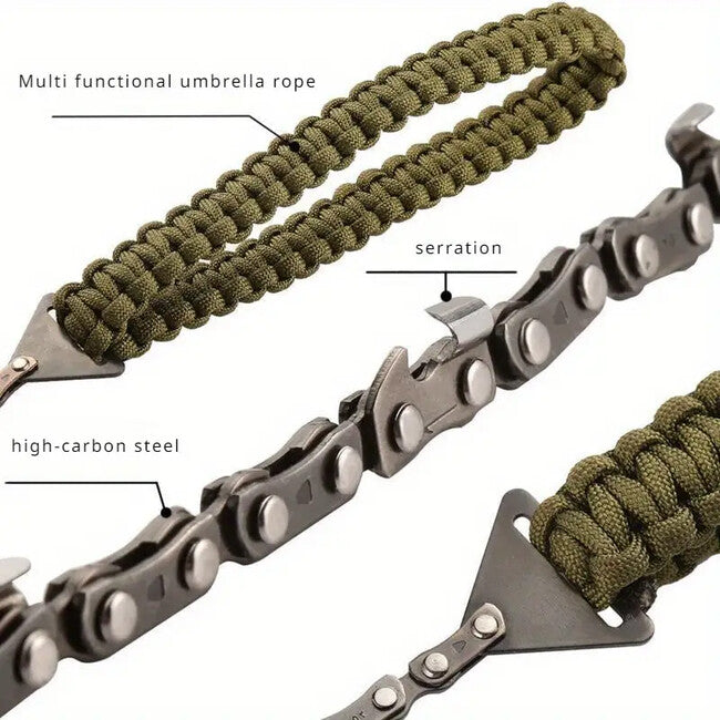 DRAGOWA Tactical Wander джобен верижен нож със синджирна дръжка от парачард, зелен