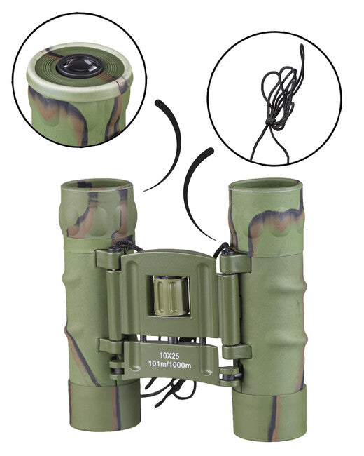 Mil-Tec 10x25 поколение II бинокъл с гумено покритие и калъф, горска