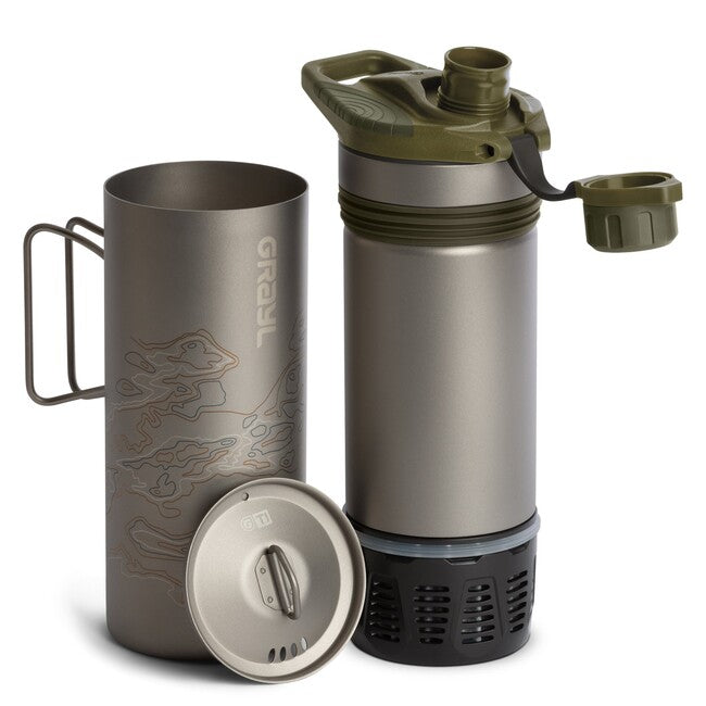GRAYL GeoPress™ Purifier филтърна бутилка Titanium + Cook Lid, маслинено Drab