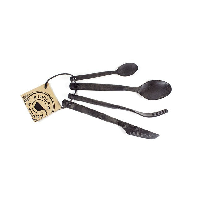 Купилка CUTLERY камписки прибори в пакет, черни
