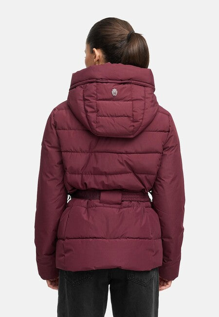 Marikoo HIMEE 16 зимно яке дамско с висок яка и колан, виненочервен