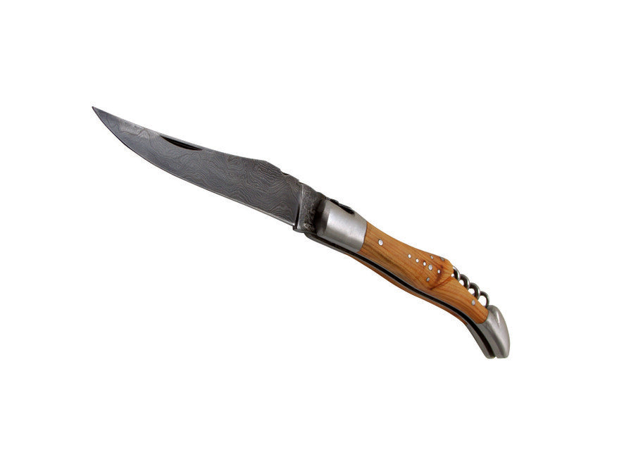 Laguiole DUB071 джобен нож дамаска стомана, острие 12cm, тирбушон, дръжка хвойна