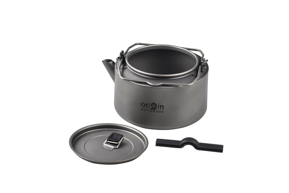 Origin Outdoors Camping Kettle титанова канва за чай/кафе със силиконови дръжки и ситко, 1,2 л
