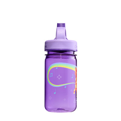 Бутилка за вода за деца Nalgene Grip-n-Gulp Sustain 0,35 L с капак, лилава музикална жирафа