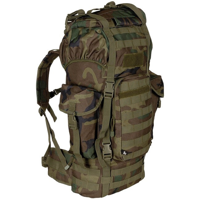 MFH MOLLE раница 65L, алуминиев прът, горски камуфлаж