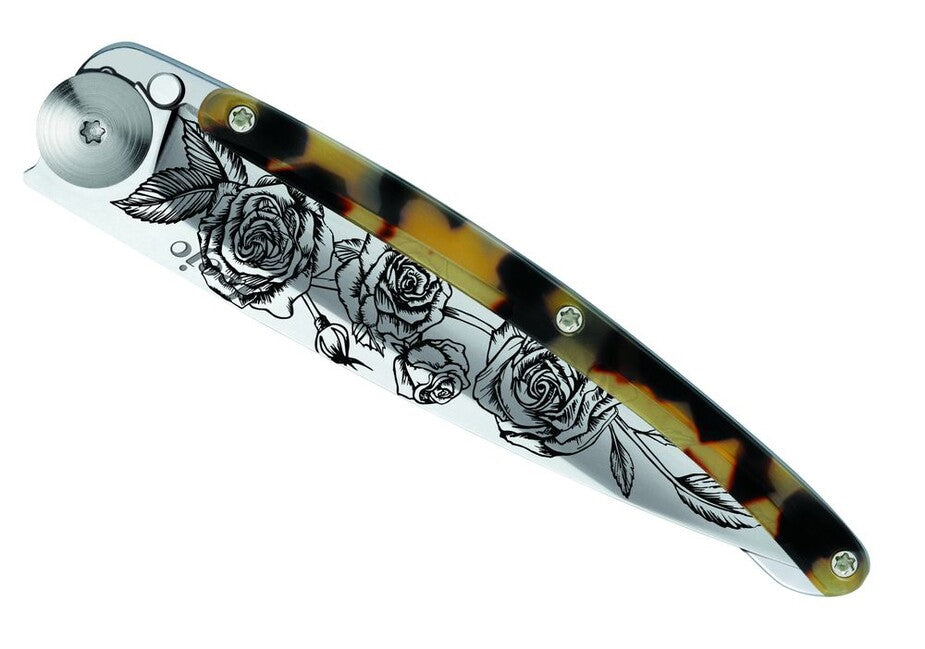 Deejo Tattoo Turtle джобен нож огледален тъмно Roses