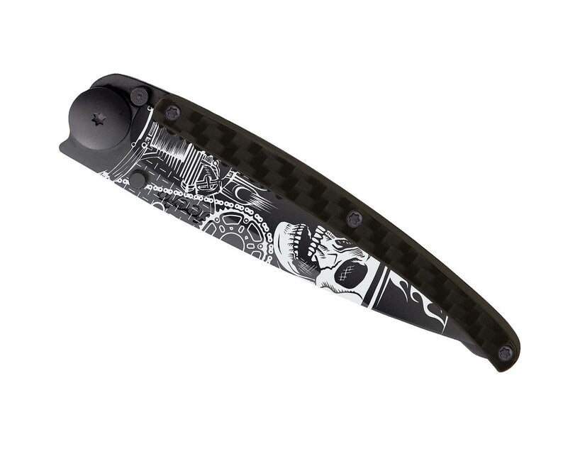 Deejo Tattoo Serration джобен нож карбон, Ride or Die
