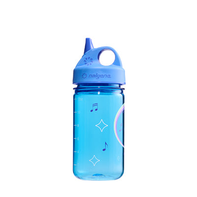 Nalgene Grip-n-Gulp Sustain бутилка за вода за деца 0,35 л със капак, синя, музикален хипопотам