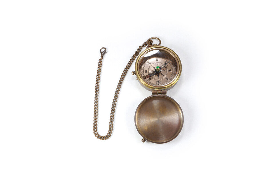 Origin Outdoors Pocket Compass антикварен месингов джобен компас с кожен калъф
