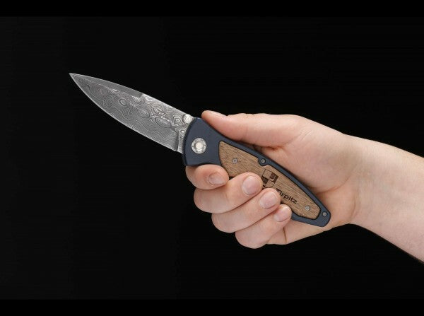 BÖKER® Tirpitz-Damascus джобен нож 9,9 cm, дамаск, алуминий, орех