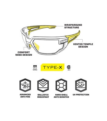 Mechanix Type X тактически очила, черна рамка, янтарни стъкла