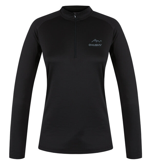 HUSKY Active Winter термално облекло тениска с дълъг ръкав с три цип, черна, L