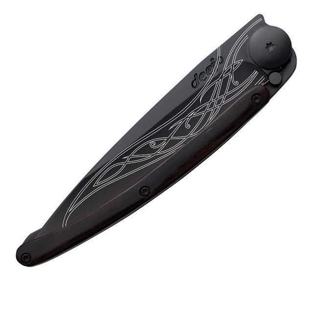 Deejo черно Tattoo джобен нож с черна черна дърво Elven blade Deejo черно Tattoo джобен нож абанос дърво Elven blade Deejo черно Tattoo джобен нож с ясеново дърво Elven blade