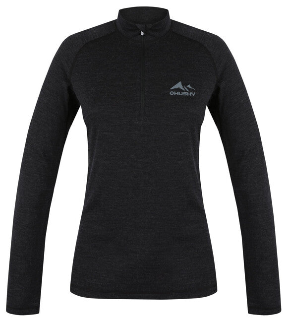 HUSKY Merino термо тениска дълги ръкави Merow с цип, черна, L