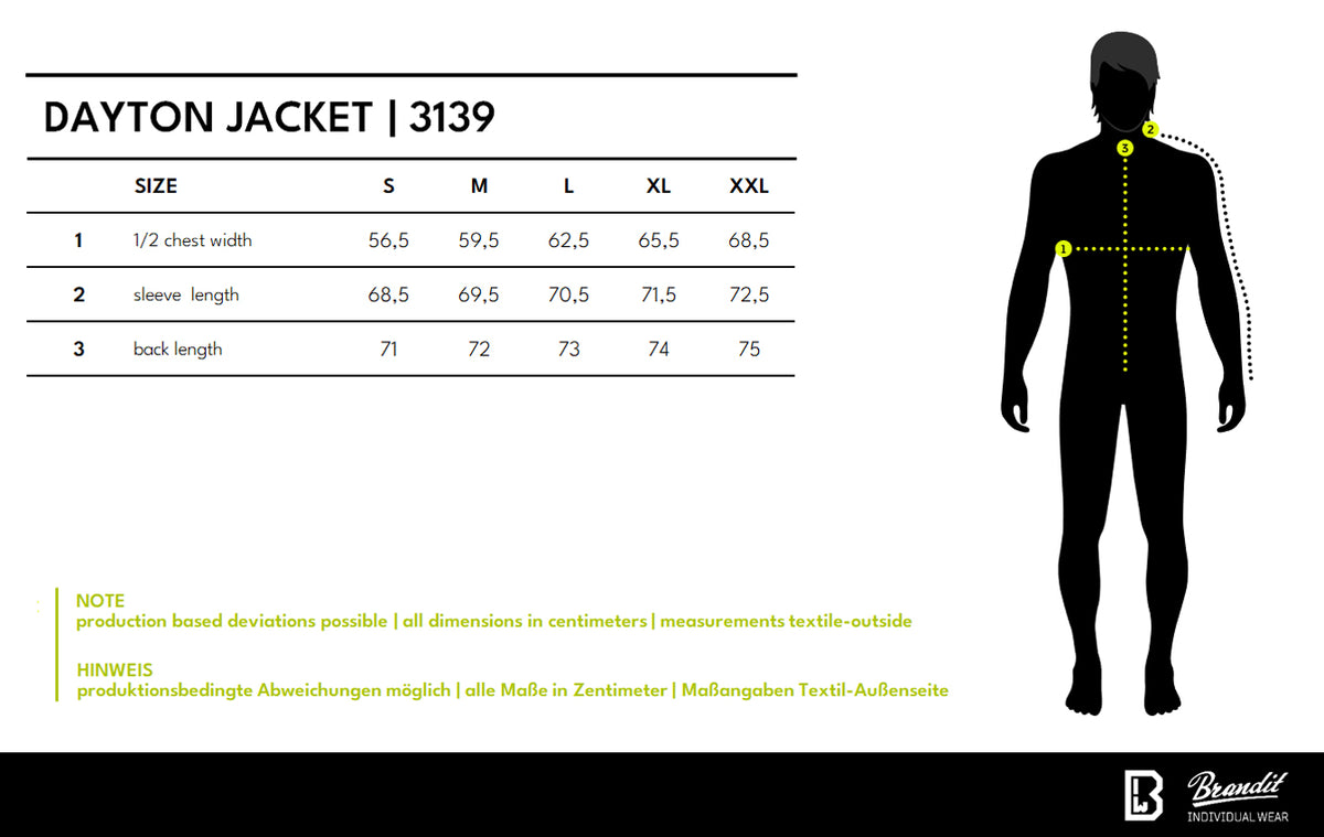 Veľkostná tabuľka Dayton Jacket