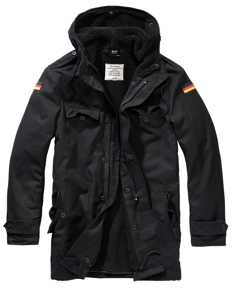 Brandit BW Parka s vlajkou, čierna