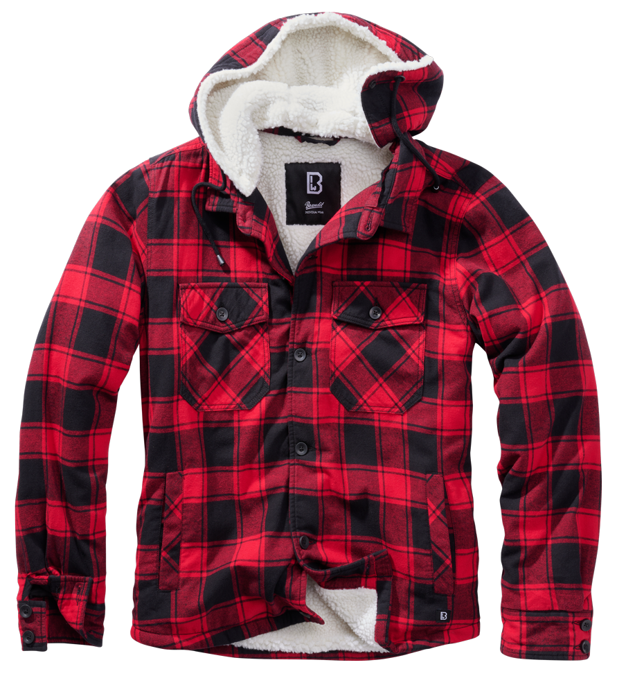 Brandit Lumberjacket bunda s kapucňou, červeno-čierna
