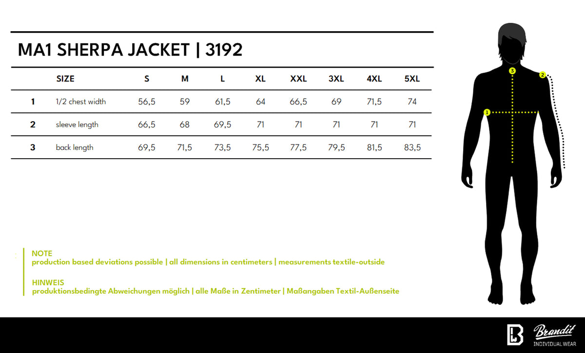 Veľkostná tabuľka MA1 Sherpa Jacket