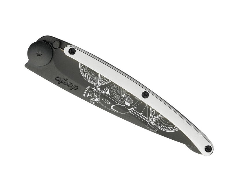 Deejo златно Tattoo 9kt бяло Cafe Racer сгъваем нож