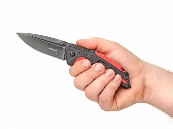 BÖKER® Savior 1 спасителен нож пластик, каучук, калъф найлон, черно-червена, 8,4 см