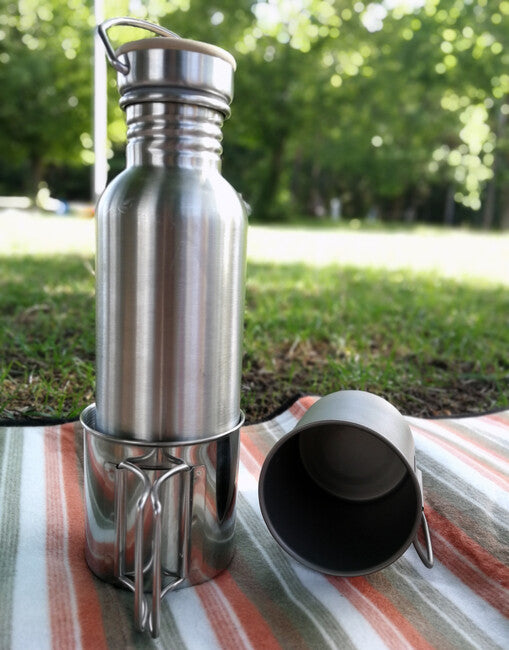 BasicNature Space Safer Mini канче от неръждаема стомана със сгъваема дръжка 0,35 л