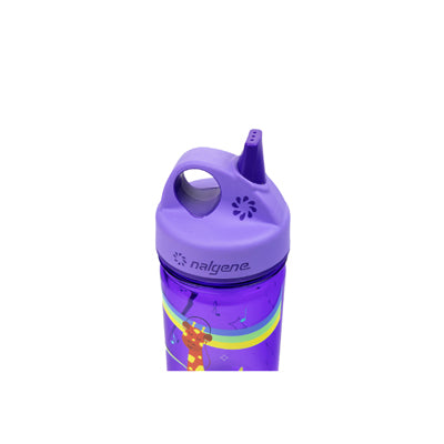 Бутилка за вода за деца Nalgene Grip-n-Gulp Sustain 0,35 L с капак, лилава музикална жирафа