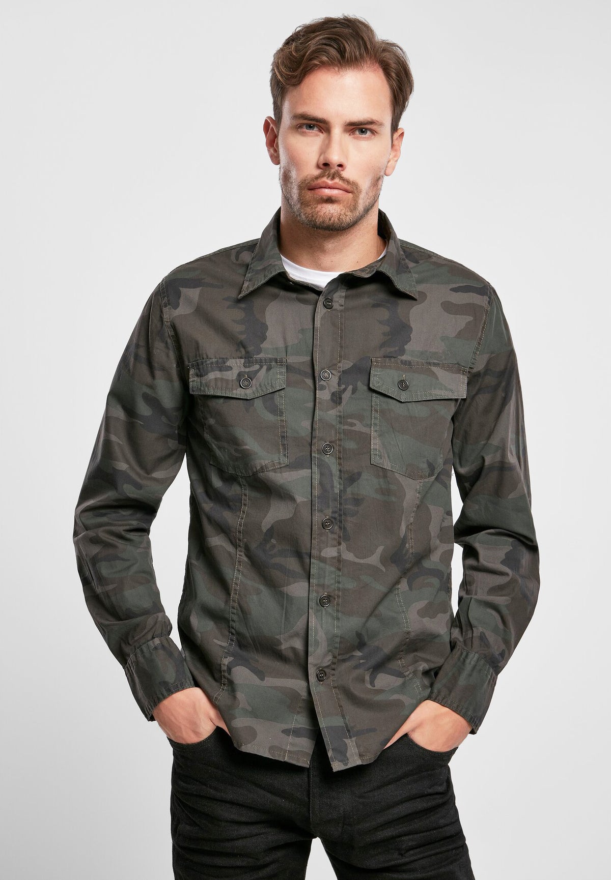 Brandit Slimfit košeľa, Woodland