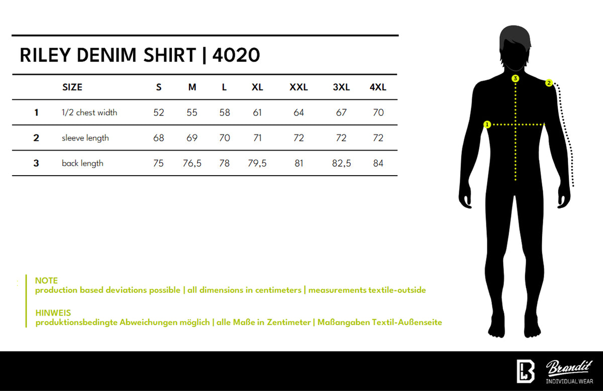 Veľkostná tabuľka Riley Denim Shirt Long Sleeve