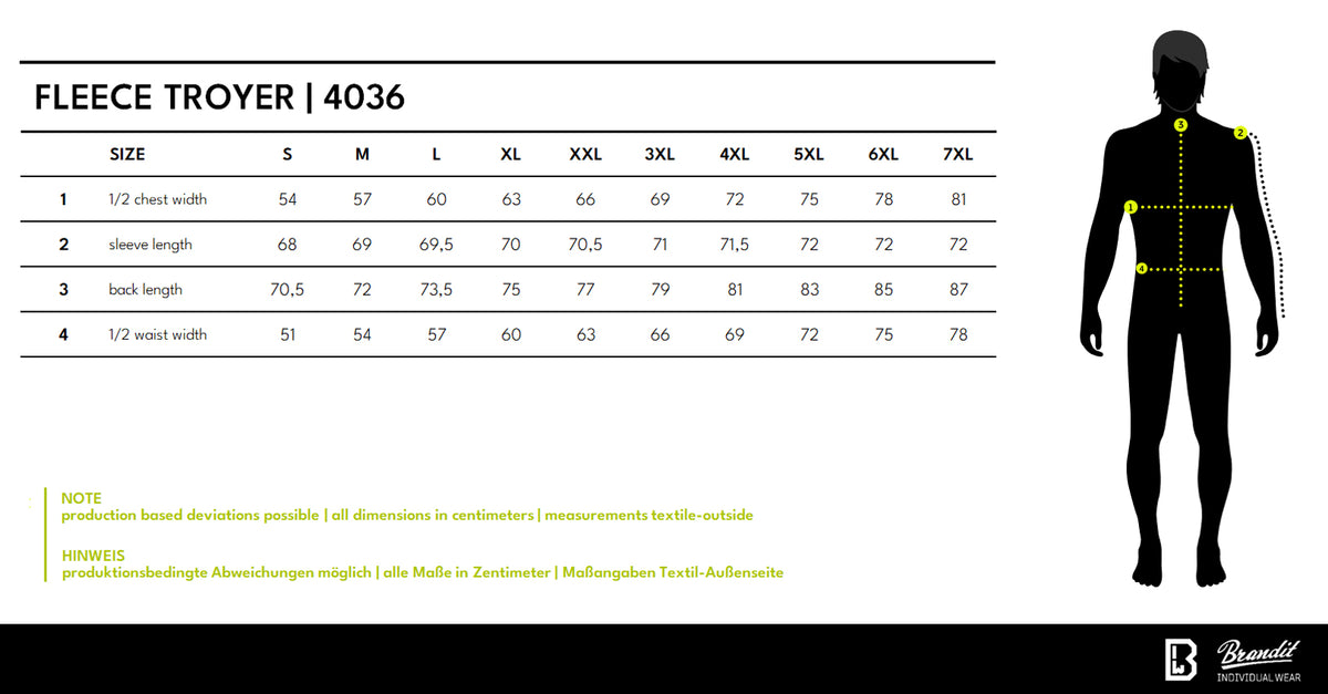 Veľkostná tabuľka Fleece Troyer