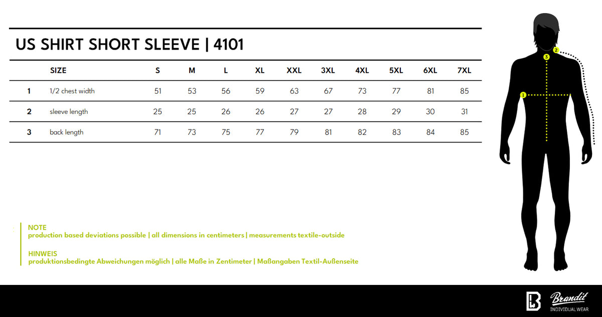 Veľkostná tabuľka US Shirt Short Sleeve