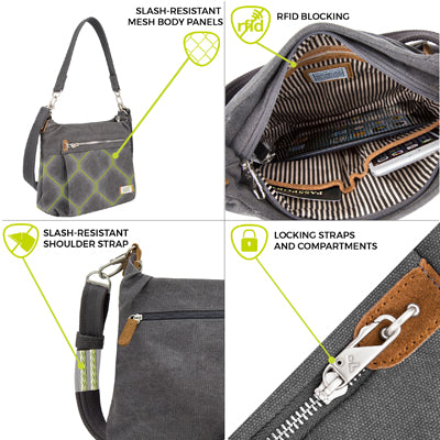 Travelon Heritage Hobo чанта против кражби, сива