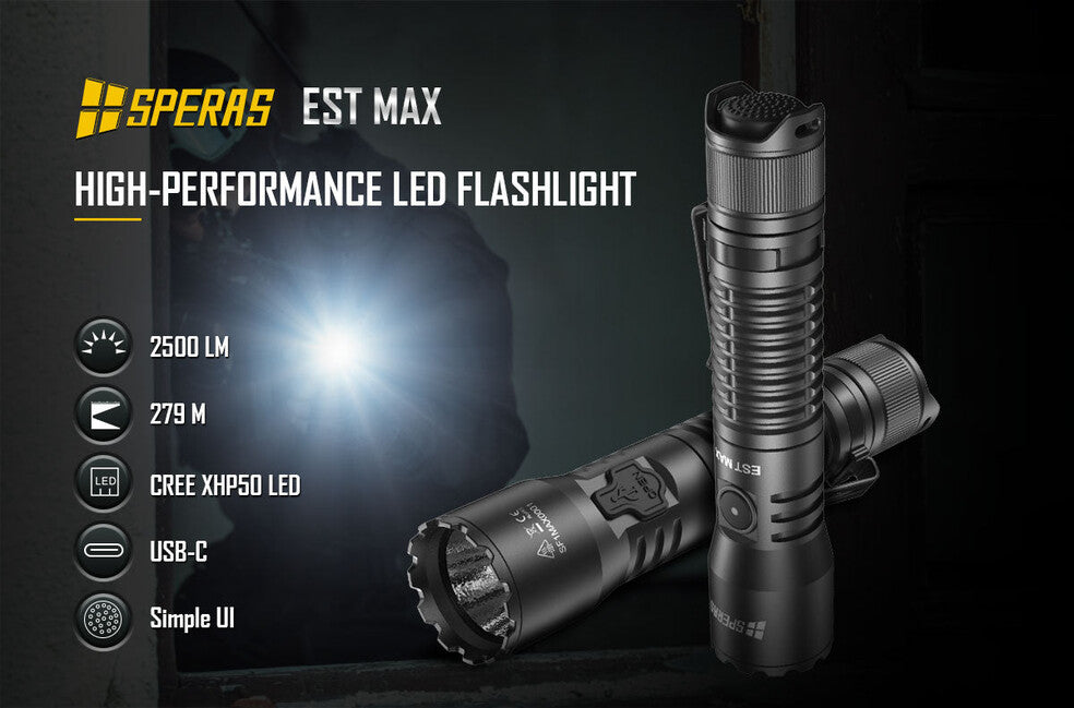 Speras EST Max професионален тактически фенер 2500LM 279m