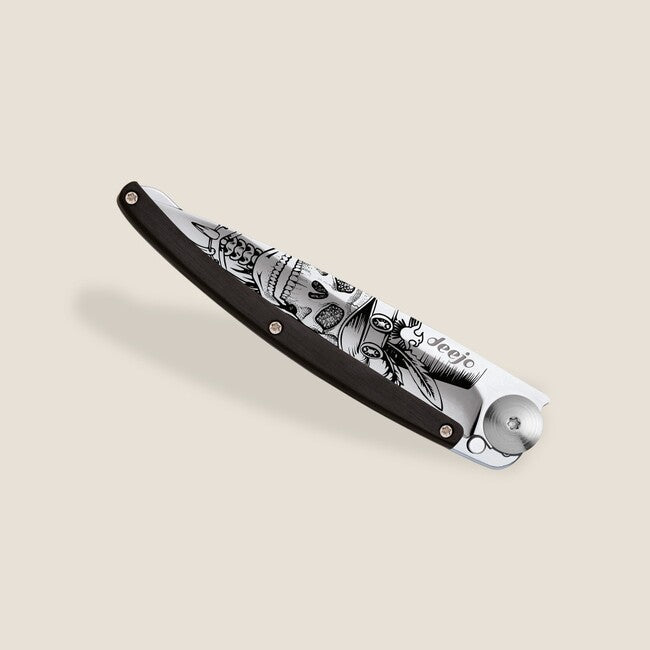 Deejo Tattoo Mirror джобен нож абанос дърво Dandy Skull