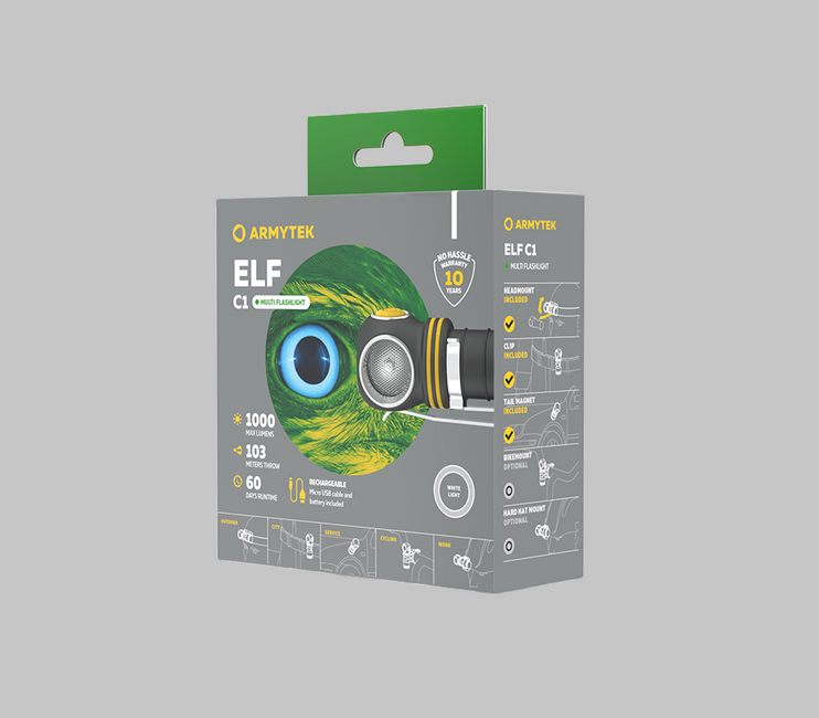 ArmyTek Elf C1 LED ръчен фенер студено бял захранване от акумулатор, 1000 lm, 1440 h, 56 g