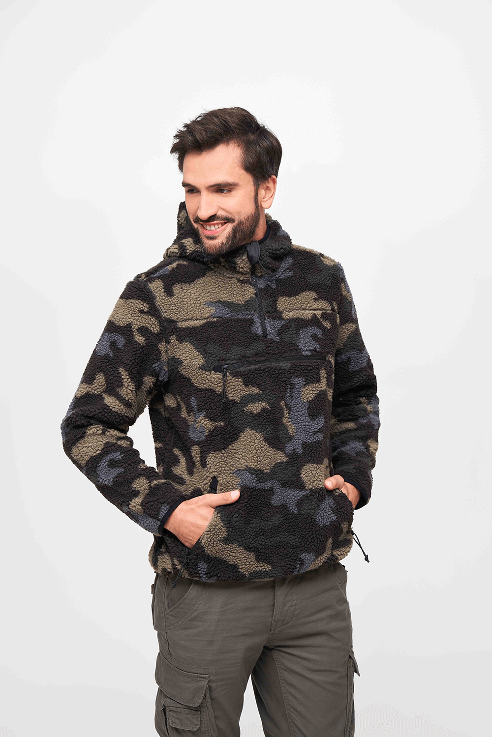 Brandit Teddyfleece Worker flísový pulóver, darkcamo