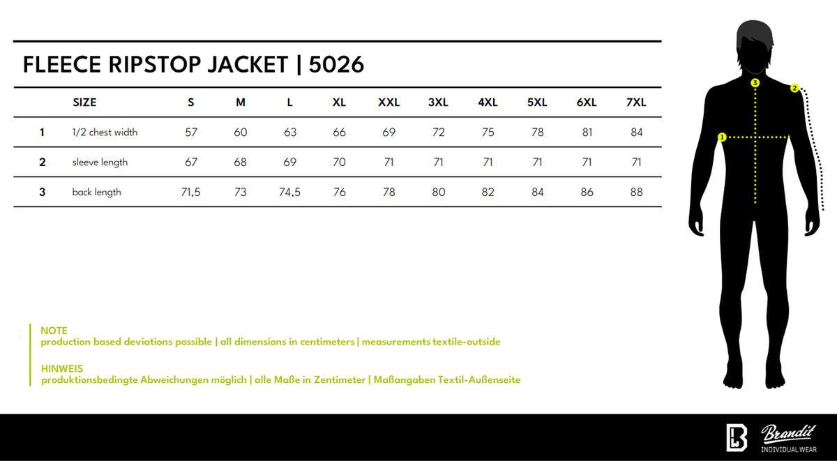 Veľkostná tabuľka Fleece Ripstop Jacket
