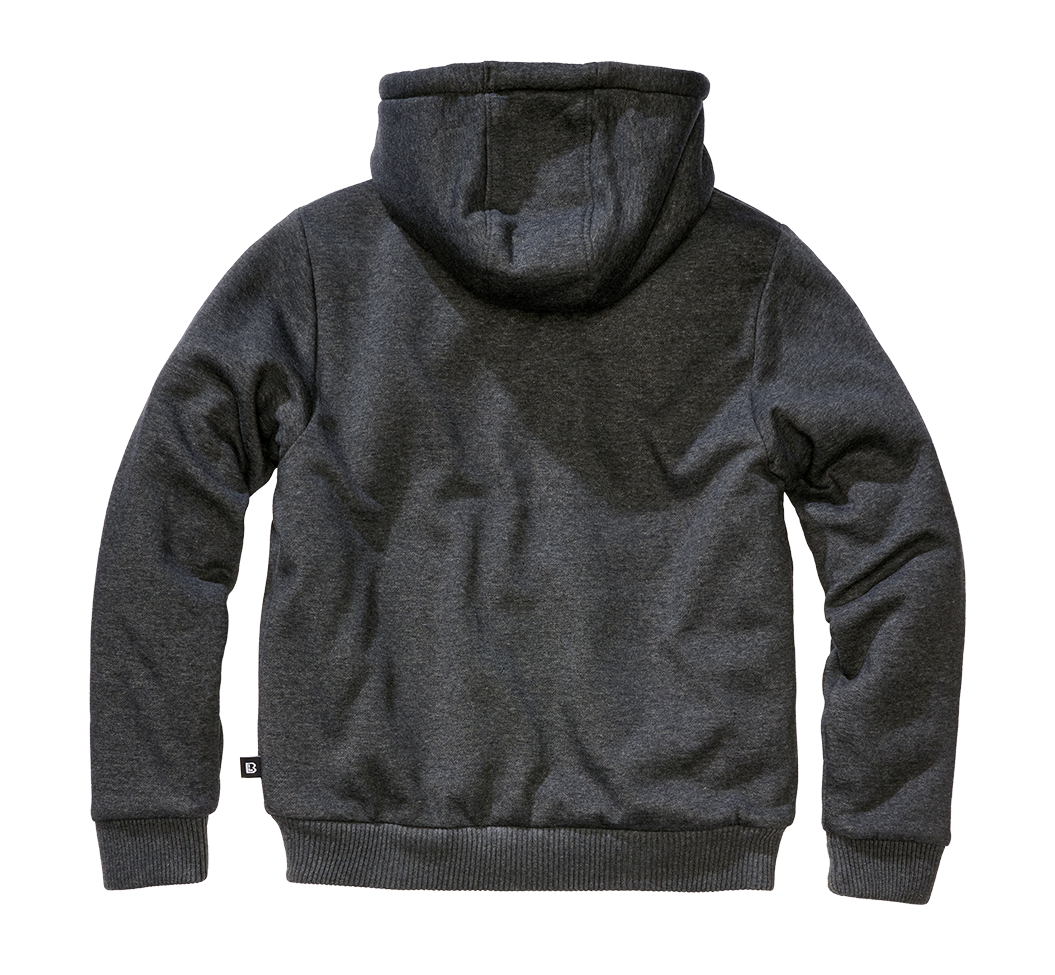 Brandit Sweatjacket pánska mikina s teplou podšívkou Teddylining, čierna melange